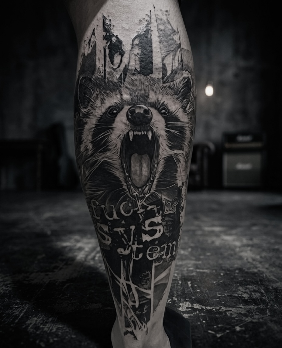 Black and grey tattoo composition by Marcel Joaquim
